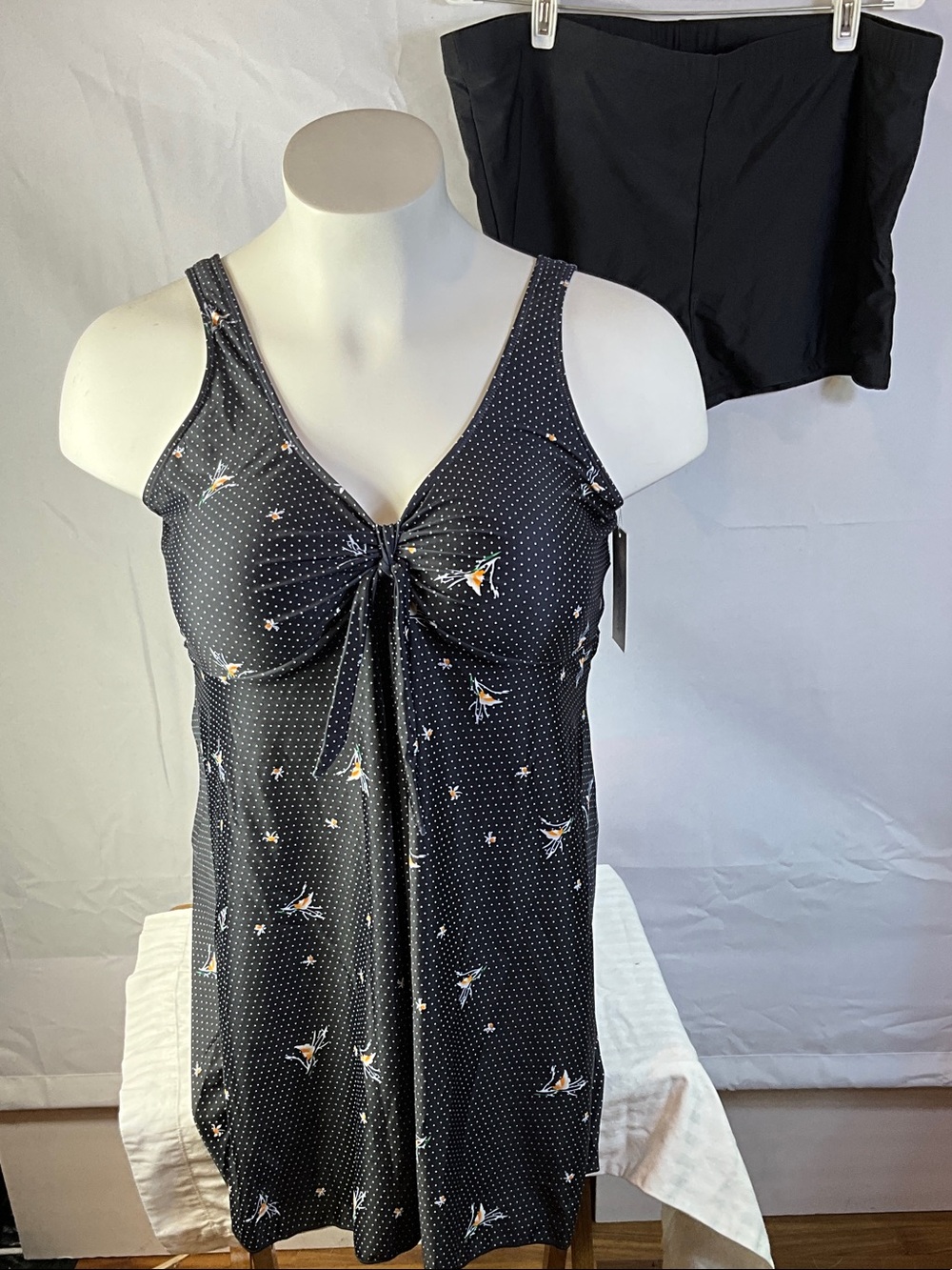 Ecupper Floral Polkadot Sleeveless Padded Two Piece Tankini Shorts Set Size 5XL